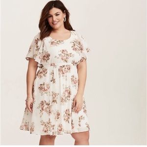 Ivory, floral, chiffon, skater dress.